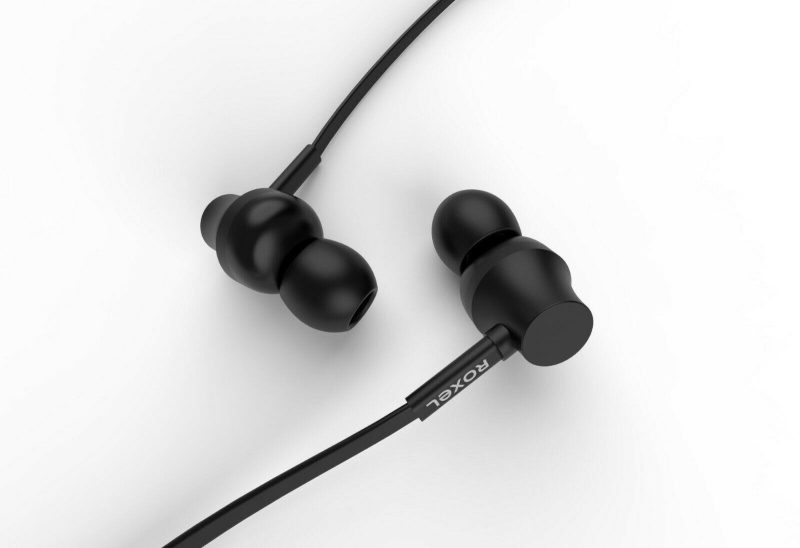 Roxel EF100 Ergonomic Fit In Ear Noise Isolating Earphone, Deep Bass and Rich Vocals with Built in Microphone, Tangle Free Flat Cable in ear Headphone for IOS and Android devices (Black)
