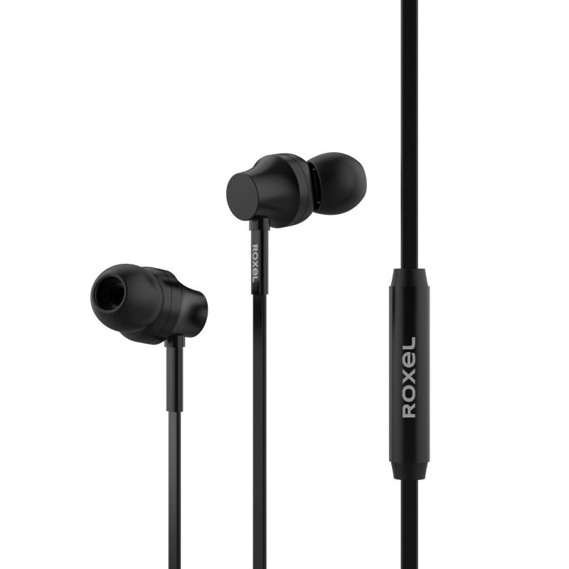Roxel EF100 Ergonomic Fit In Ear Noise Isolating Earphone, Deep Bass and Rich Vocals with Built in Microphone, Tangle Free Flat Cable in ear Headphone for IOS and Android devices (Black)