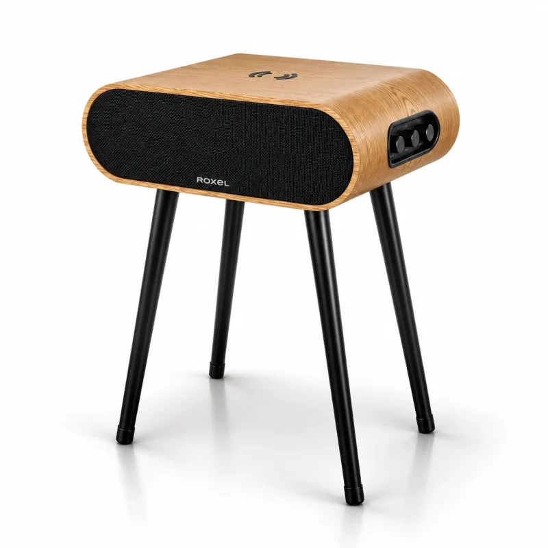 Roxel Jazz RS-10 Bluetooth speaker table in Oak, with black grille and legs