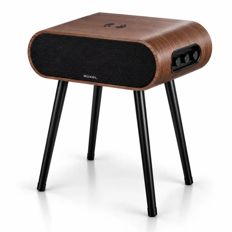 Roxel Jazz RS-10 Bluetooth speaker table in Walnut, with black grille and legs